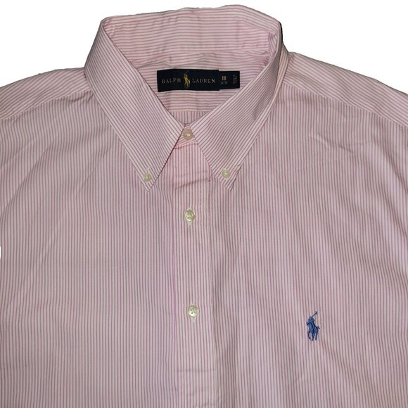 Ralph Lauren Dress Shirt Mens 18 34/35 Red White Pin Stripe Button-Down LS - Picture 1 of 16